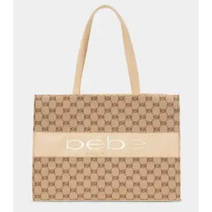 BEBE SERENA LARGE JACQUARD TOTE (BEIGE)