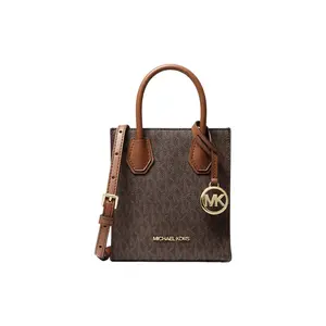 Michael Kors Mercer Mini Leather Flap Bag with Monogram Print in Acorn Brown for Women