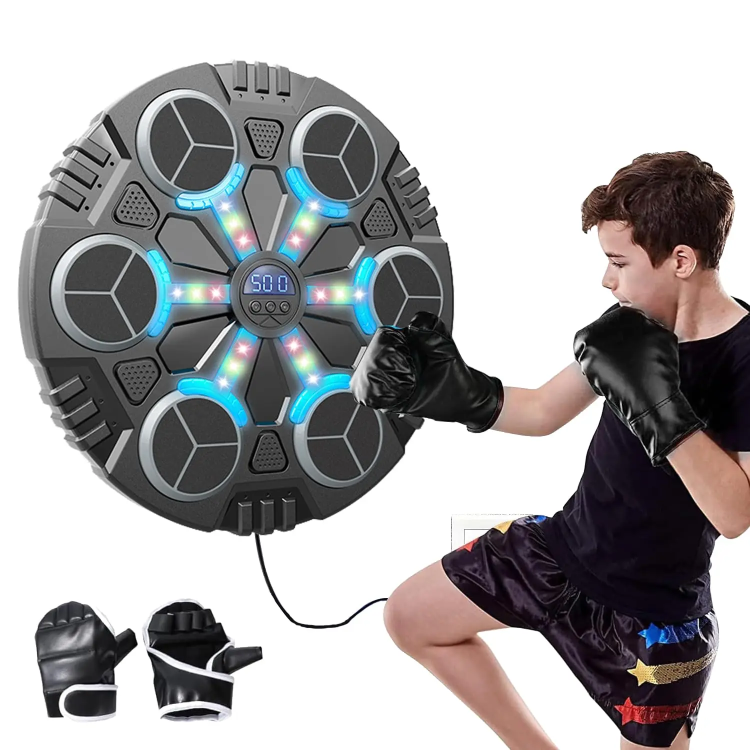 Music Boxing Machine Wall Mounted Smart Boxing Trainer with LED Lights and Gloves for Kids Teens  Home Gym