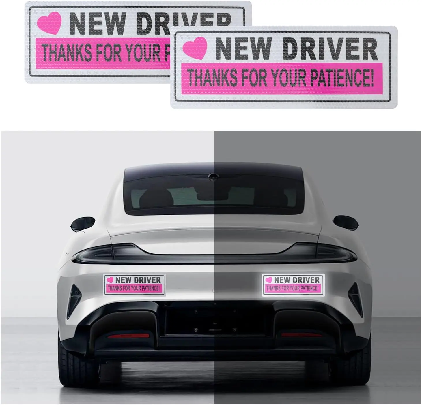 2PCS Student Driver Magnet for Car,Reflective New Driver Sticker Car Decorations for Safety Warning,Essential Please Be Patient Student Driver Magnet Car Accessories (Pink 1)