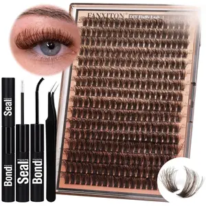 Brown Lash Clusters 320 Pcs Lash Extension Kit DIY Eyelash Extensions Kit Natural Look Cluster Lashes D 8-16 MM Mixed Lash Bond and Seal Lash Tweezers for Lash Clusters Kit DIY at Home