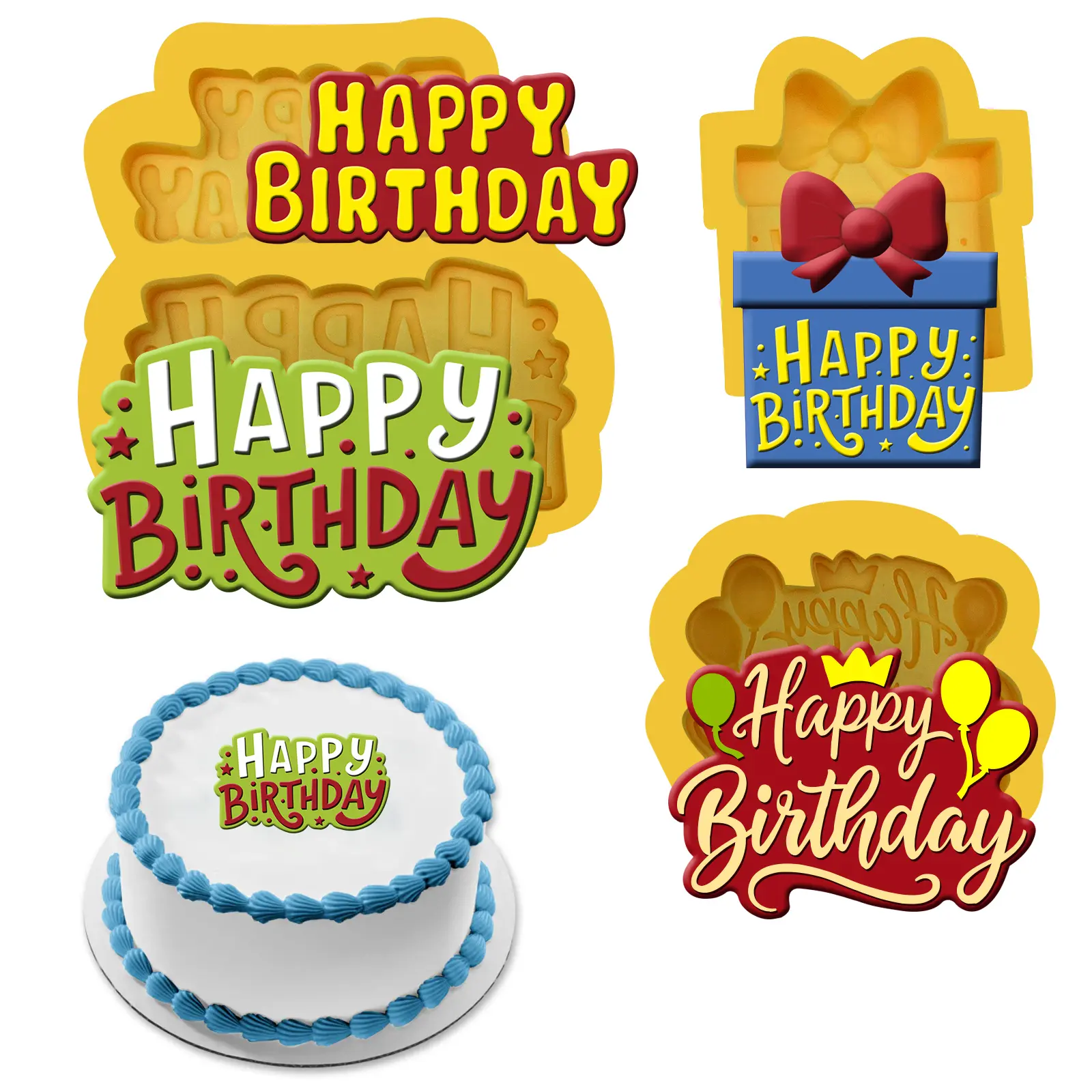Happy birthday set 3 pcs silicone mold cupcake toppers decorations