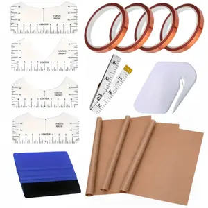 Set of 14 Sublimation Shirt Tool Kit, Includes 4 T-Shirt Rulers, 3 Teflon Sheet 12x16inch, 4 Rolls Heat Resistant Tape, 1 Tape Measure, 1 Squeegee, 1 Cutter Tool, Ideal For DIY Valentine'S Day Anniversary Wedding Birthday Gifts