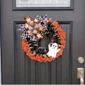 Ghost Halloween Decoration Wreath, Large Door Front Hanging Decor, Thanksgiving Harvest Festival Horror Ghost Wall Hanging Decoration