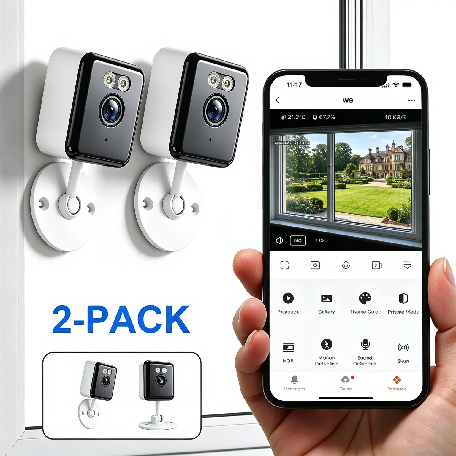 2-Pack Indoor Pet Camera, 2K HD WiFi Security Camera Two-Way Audio,Easy to Install App Control Home Camera for Cats Dogs Baby