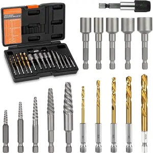 16 count Screw Extractor, Spiral Bolt Extractor Kit, Easy Out Left Hand Drill Bit Set, HSS Steel Cobalt Reverse Drill Bits for Stripped, Broken, Rusted, Rounded Screws, , Nuts, Fasteners