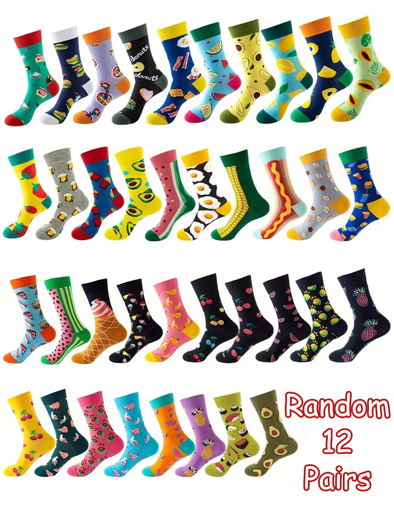 Men Women Fashion Fruit Vegetable Pattern Mid-Calf Socks, Casual Daily Socks, Spring Summer Autumn Winter Wear, Fun Designs Like Watermelon Cherry Pineapple Apple, Casual Stylish Socks, Socks Pairs