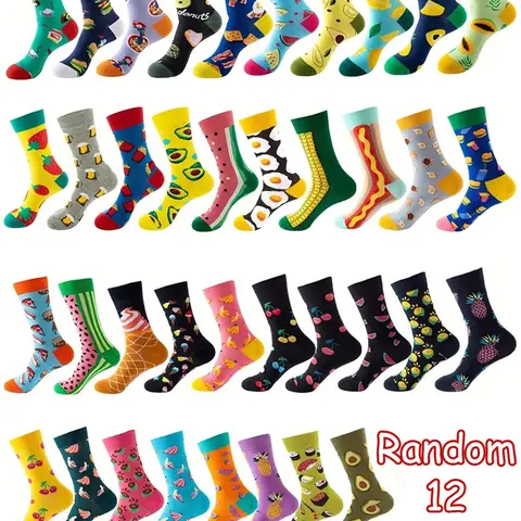 Men Women Fashion Fruit Vegetable Pattern Mid-Calf Socks, Casual Daily Socks, Spring Summer Autumn Winter Wear, Fun Designs Like Watermelon Cherry Pineapple Apple, Casual Stylish Sock Packs
