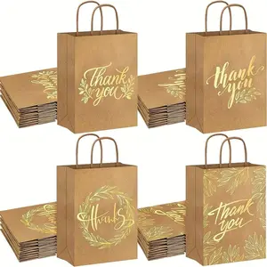 24 Pcs Kraft Paper Gift Bags, Embossed, Paper Bags with Handles, Ideal for Weddings, Birthdays, Christmas, Halloween