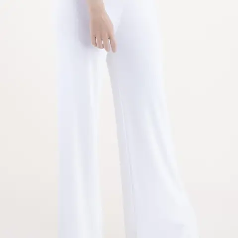 Women's High-Waisted Neutral Wide-Leg Full-Length Trouser Pants - Thin, Lightweight, Comfortable, Minimalist, Elegant, Chic Waffle Knit Fitted Basic Sleeveless Clothes for Casual Wear