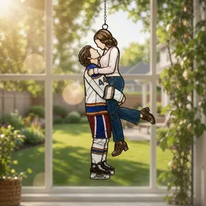 Garrett Graham Hannah Wells Suncatcher - Off Campus Series Acrylic Window Hanging - Briar University Hockey Romance Elle Kennedy Book Merch, Booktok Couple Gift, Hockey Boyfriend Girlfriend Decor