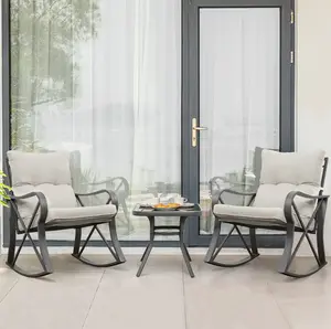COSIEST 3-piece Outdoor Rocking Chair Chat Set with Side Table
