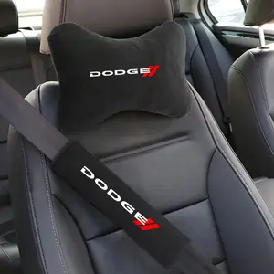 Leather Car Neck Headrest Pillow for Dodge Challenger Charger Durango and More, Seat Belt Protector Pads for Comfort and Style