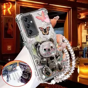 1 Piece The magical butterfly Bear stand and beaded lanyard Pattern Stylish Suitable For Galaxy A35 5G Case With Comfortable feel Finish Featuring Shockproof For Entertainment Phone Cases