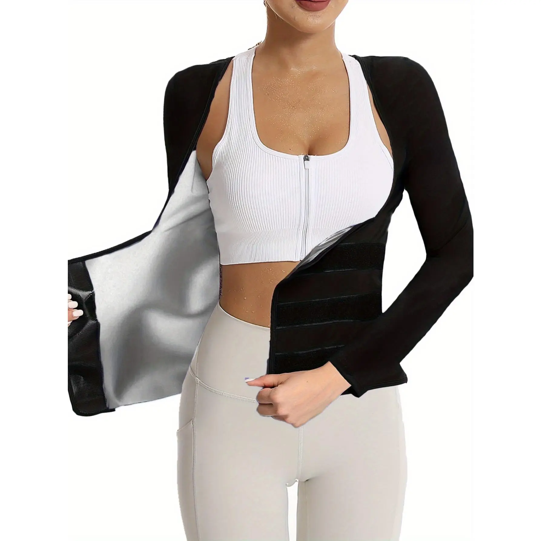 Women's Sauna Suit Shirt - Gym Sportswear, Fitness Training Top, Activewear Polyester Waist Trainer Sweat Vest, Solid Color Long Sleeve for Female Workout