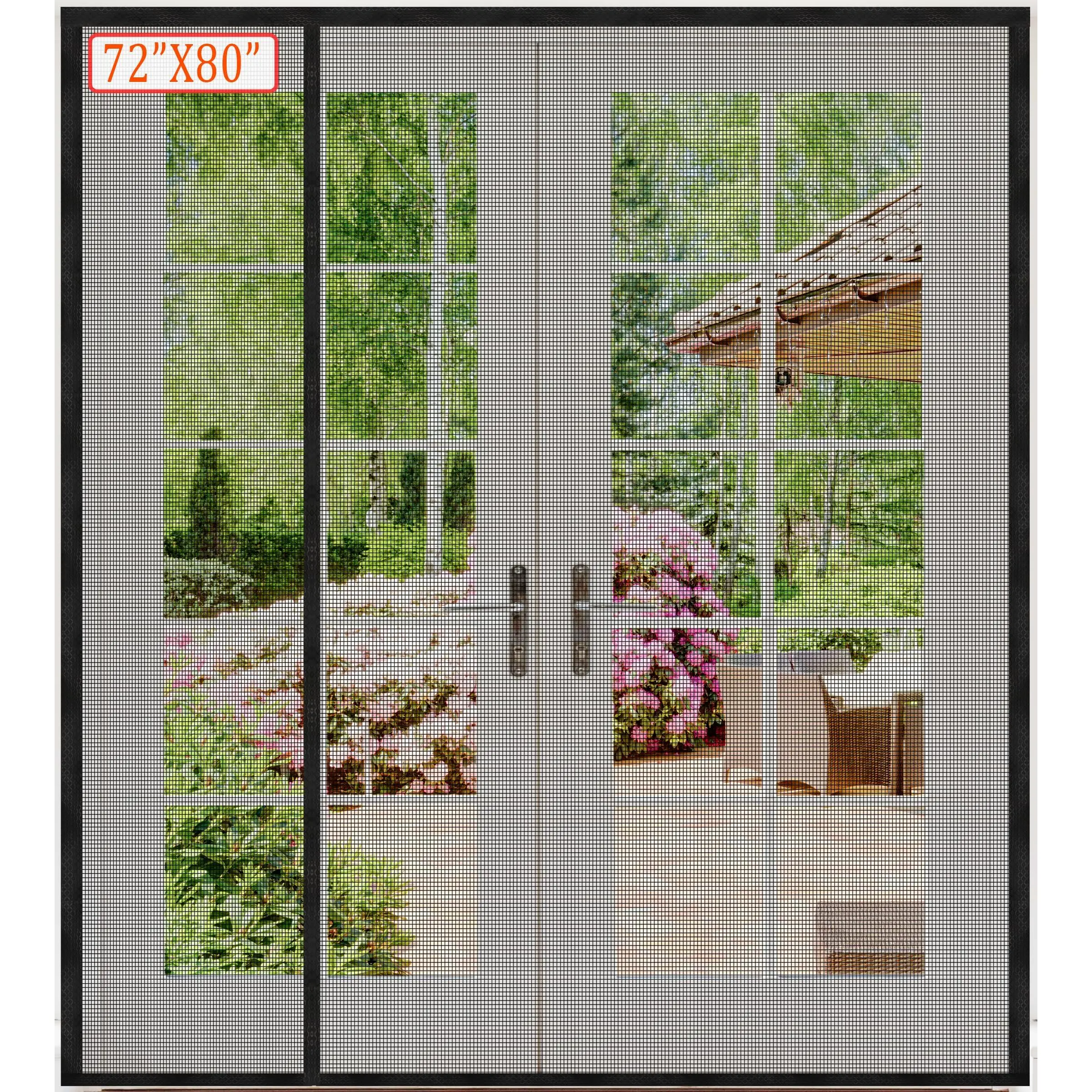 Reversible Heavy Duty Fiberglass Magnetic Screen Door For Sliding Closely Spaced A Tight Seal Closure 74"x81"left/right Side Opening"