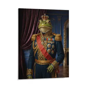 Whimsical Renaissance Napoleon Frog Portrait Canvas Print - Novelty, Fantasy, Character-Themed, Mascot Renaissance Wall Art, Maximalist Funny Goblincore Home Decor Gift for Wall Accents, Novelty Wall Arts, Renaissance Wall Arts