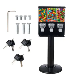 【Summervibes】VEVOR Commercial Vending Machine,  Triple Compartment Candy Dispenser with Iron Stand, Gumball and Candy Machine for Business, Coin Operated Gumball Bank for Toy Capsules Bouncy Balls Candy Nut, Black