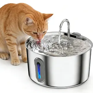 Cat Water Fountain Stainless Steel 4.0L Large Capacity Quiet Pet Water Bowl Dispenser for Cats Inside Kitty Drinking Fountains for Pets & Animals with USB Connector Filter Cartridge and Cleaning Brush Set