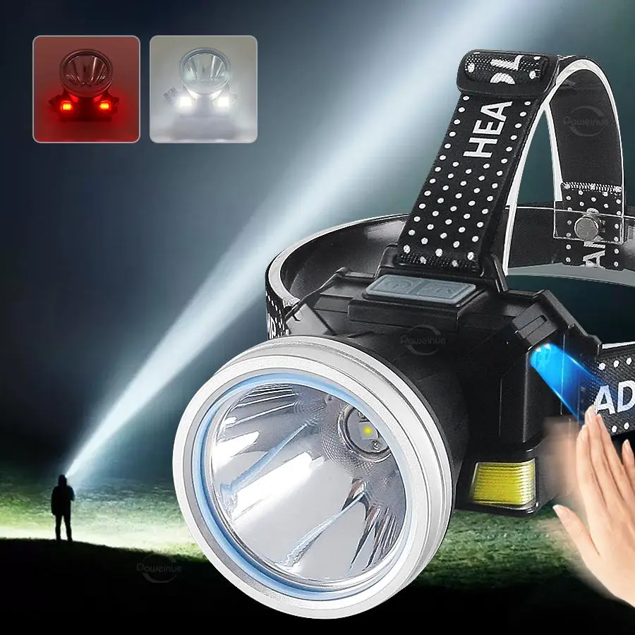 USB Rechargeable LED Headlight, Super Focused Fixed Focus Headlight, IR Sensor Switch Headlight, Outdoor Waterproof Lightweight & Portable Headlight for Camping, Fishing, Headlamp Rechargeable, Camping Headlamps