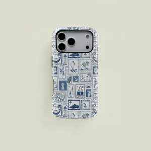Blue and white retro nautical patchwork pattern protective case, sturdy and durable 2-in-1 case, compatible with iPhone 17/16/15/14/13/12/11 Pro Max/Plus/Pro, Samsung Galaxy S26/S25/S24/S23 Ultra series, simple and stylish phone case.