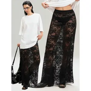 Women’s new lace MIDI skirt — long, sheer, high-waisted, slim-fit, suitable for daily wear and vacations; fashionable for spring and autumn. GARMENTARY
