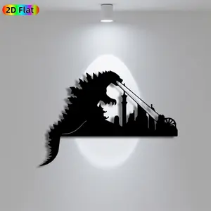 1pc Avant - Garde Godzilla with City Skyline Metal Wall Art, Avant - Garde Godzilla with City Skyline Statue Mural, Iron Craft, Perfect for Living Room, Garden, Outdoor Space Decor,Silhouette wall decor, Christmas Decor, Ideal Gift for Trend Seekers