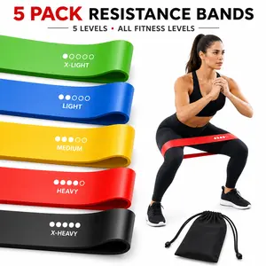 Resistance Bands for Working Out, 5-Pack Elastic Exercise Bands for Strength Training, Stretching, Workout; Home Gym Equipment for Women Men, Pilates Yoga Physical Therapy, Leg Glute Arm Exercise Kit