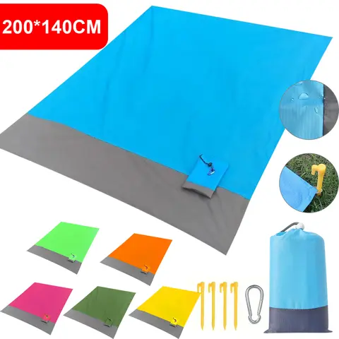 Beach Blanket Sandproof Waterproof, Foldable Large Beach Mat, Compact Sand Free Mat Quick Drying, Lightweight & Durable with 4 Corner Anchors for Camping , Travel & Hiking