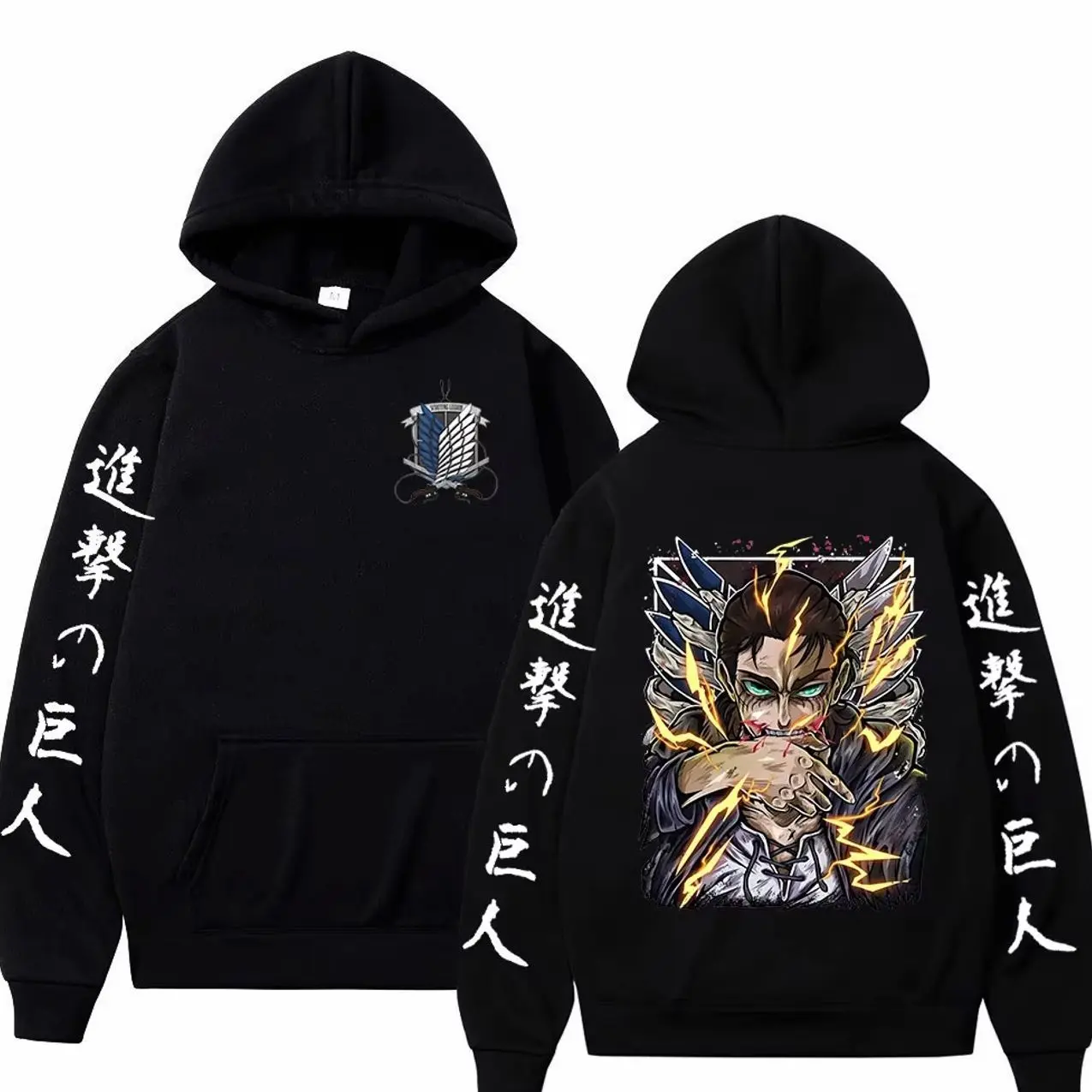 Anime Attack on Titan Mikasa Ackerman Eren Jaeger Wings of Freedom Hoodies Men Women Casual Vintage Hooded Sweatshirts Pullovers
