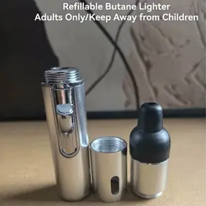 (No gas included)Refillable Butane Windproof Lighter: One-Hand Quick Ignition, Adjustable Flame, Sturdy Aluminum Build, Compact Portable