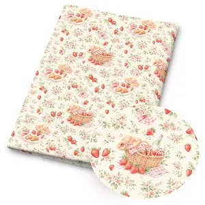 1 piece of romantic cottage-style printed fabric—59 x 19.68 inches (150 x 50 cm) of pre-cut polyester fabric featuring strawberries, baskets, and cute animals—perfect for sewing, scrapbooking, tablecloths, and crafts