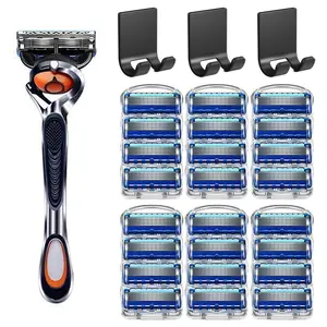 Men's Manual Shaving Razor Set, Includes 1 Holder + 24 Blades + 3 Wall-Mounted Razors, Perfect Gift for Men & Home Use