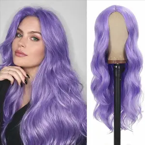 Purple Long Wavy Wig for Women Middle Part Natural Looking Synthetic Wig Heat Resistant Curly Wavy Wig for Daily Wear Party Cosplay Halloween