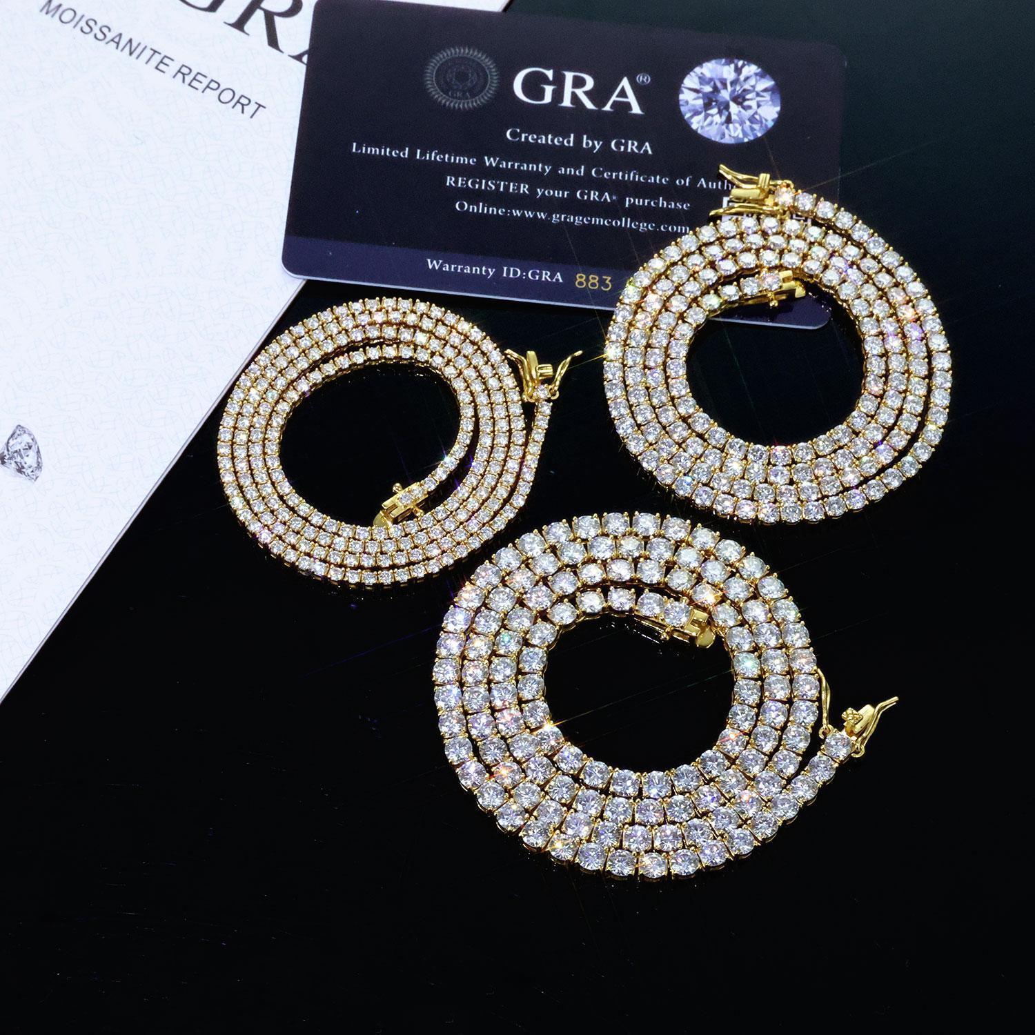 Fast Shipping Hip Hop Iced Out 2/3/4/5mm Moissanite Tennis Chain Men Women 925 Silver Moissanite Tennis Necklace GRA Certificate