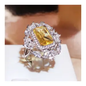 YEllow Marquise Cubic Zirconia Rings Women for Party Temperament Elegant Lady Rings Anniversary Gift Fashion Jewelry Silver 925