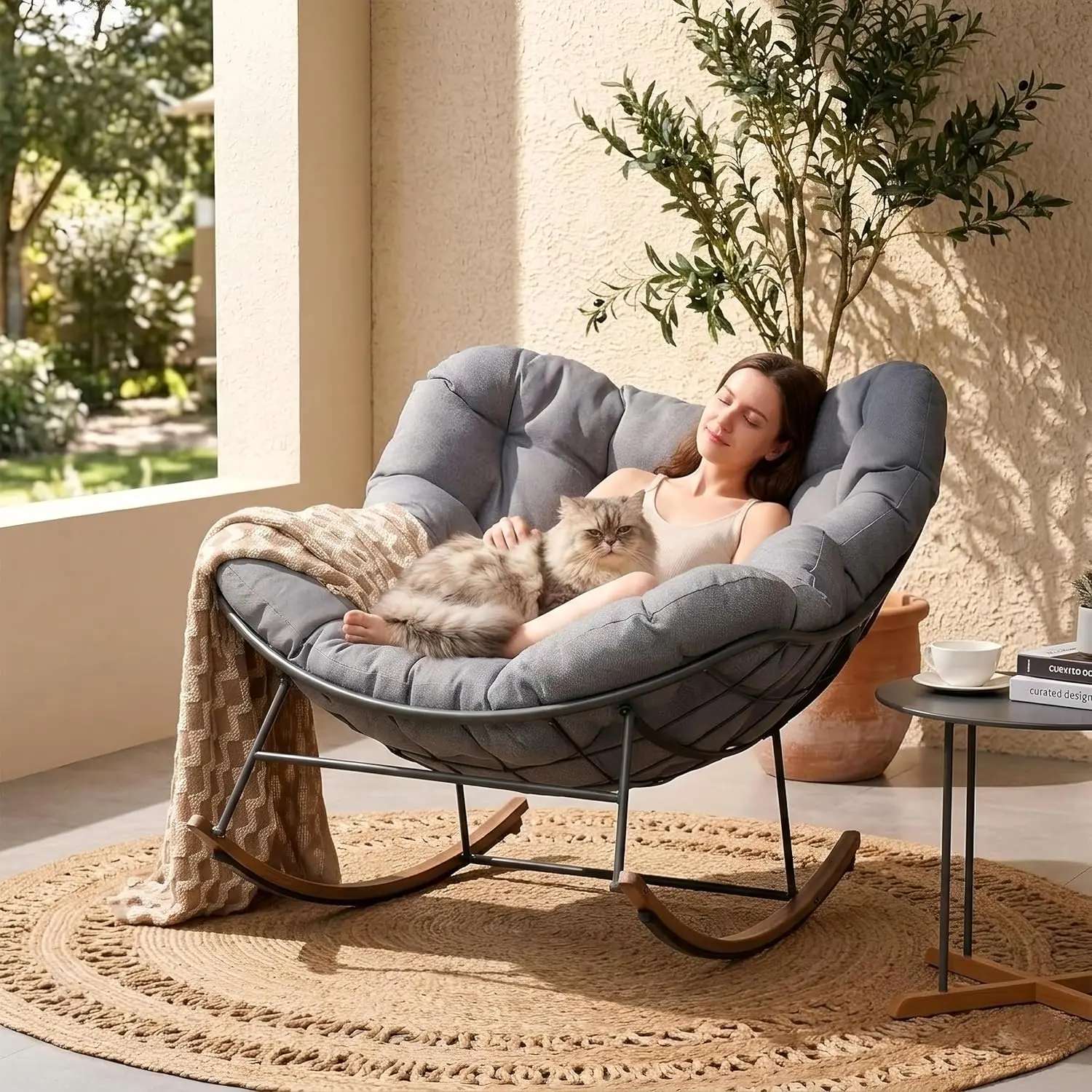 GRAND PATIO Royal Rocking Chair with Cushions, Indoor & Outdoor All-Weather Patio Rocker for Porch, Balcony, Garden & Backyard,home decor,camping essentials