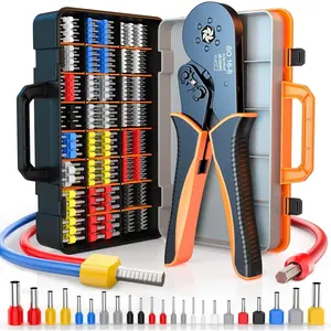 Ferrule Crimping Tool Kit, Self-Adjustable Ratchet  for AWG 28-5 Ferrules - Includes 1275 count Hexagonal Double & Single Wire Connectors