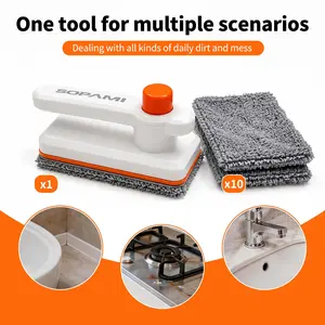 SOPAMI Handheld Clamp Mop, Hands-Free Flat Floor Mop, Dry & Wet Use Dust Mop for Hardwood & Tile Cleaning