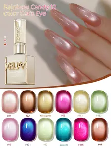 1Pc 15ml Rainbow Candy 12-Color Cat Eye Nail Gel - Vibrant Pastel Hues With Playful Shine, Perfect For Fun-Loving Girls' Daily Glam & Parties, Easy Apply & Long-Lasting