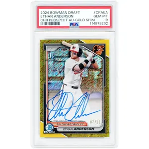 Ethan Anderson Baltimore Orioles Autographed 2024 Bowman Chrome Gold Shimmer Refractor #CPA-EA #7/50 PSA Authenticated 10 Card - Fanatics Authentic Certified
