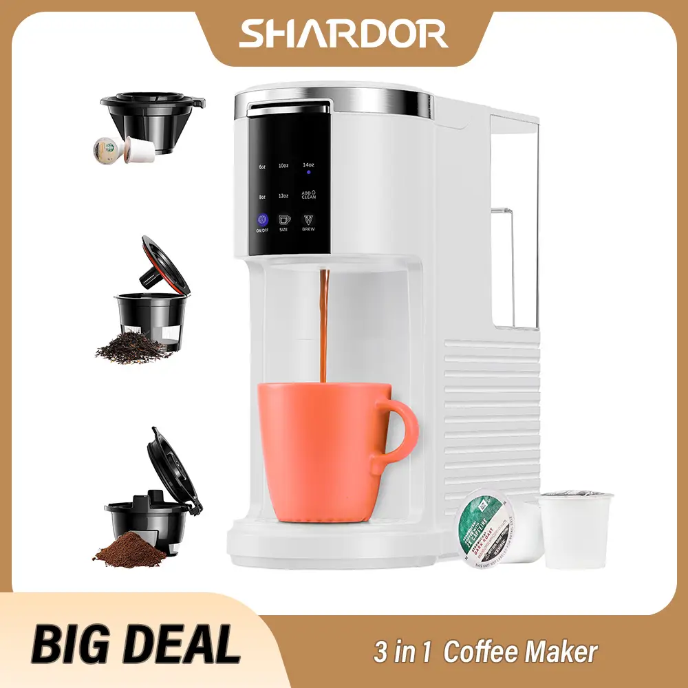 3 in 1 Coffee Maker for KCup, Reusable Pods & Ground Coffee & Teas, 6 to 14oz Coffee Brewer Machine, with 40oz Removable Water Reservoir, Self-cleanin