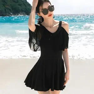 Off-shoulder strap swimsuit for women, tummy-concealing and slimming, 2026 vacation swimsuit, sexy ins plus-size swimsuit, hot spring skirt-style strap swimsuit