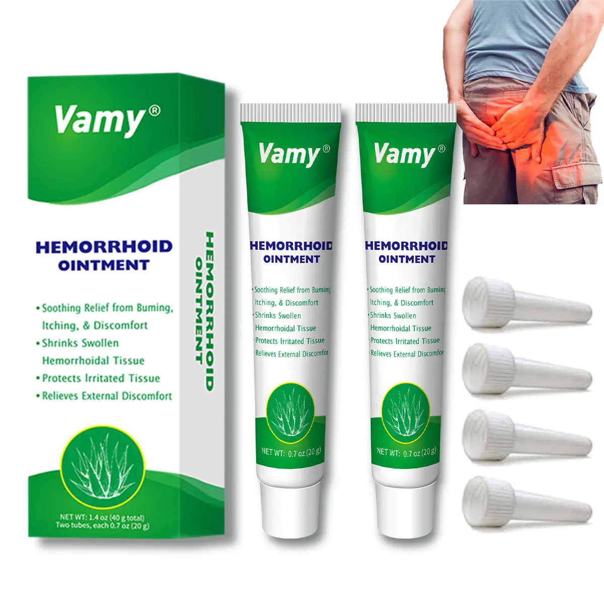 VAMY Organic Aloe Hemorrhoid Cream-Gel - Soothing Ointment for Fast Relief from Pain, Itching & Swelling - Alcohol-Free for Sensitive Skin, Includes Finger Cots, 1.4 oz, Therapy