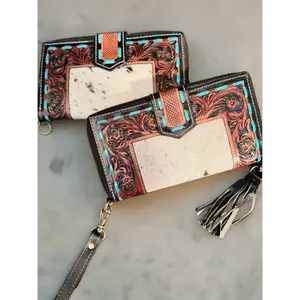 Tooled teal stitched wallet