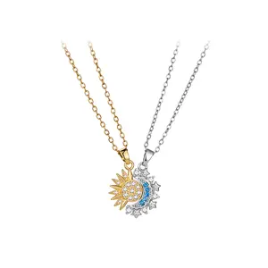 ZEGL 14K Gold Sun and Moon Matching Necklaces for Couples - Iced Out Celestial Pendant Set, Gold & Silver Plated Jewelry, Perfect Anniversary & Valentine's Day Gift for Soulmates & BFFs