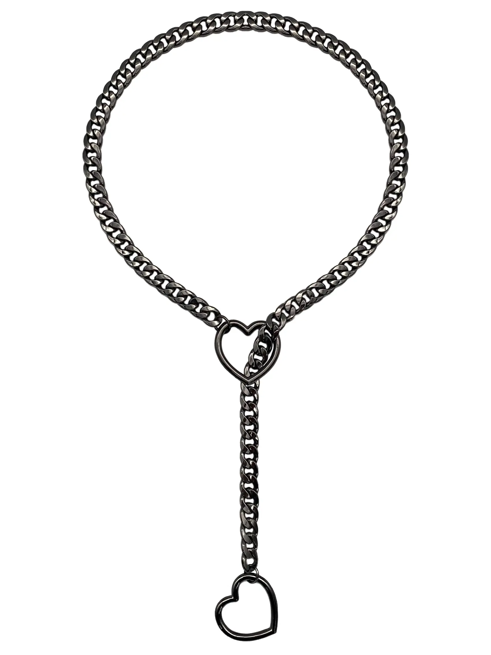 Heart Slip Chain Necklace For Women Men, Black Heart O-Ring, Cuban Long Necklace Jewelry, Lariat Y-Necklace