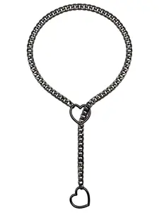 Heart Slip Chain Necklace For Women Men, Black Heart O-Ring, Cuban Long Necklace Jewelry, Lariat Y-Necklace