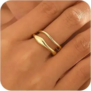 Gold Rings for Women,Dainty Ring Set 14K Gold Plated Thumb Rings Non Tarnish Chunky Size 6-10 Gold Jewelry Gifts for Women