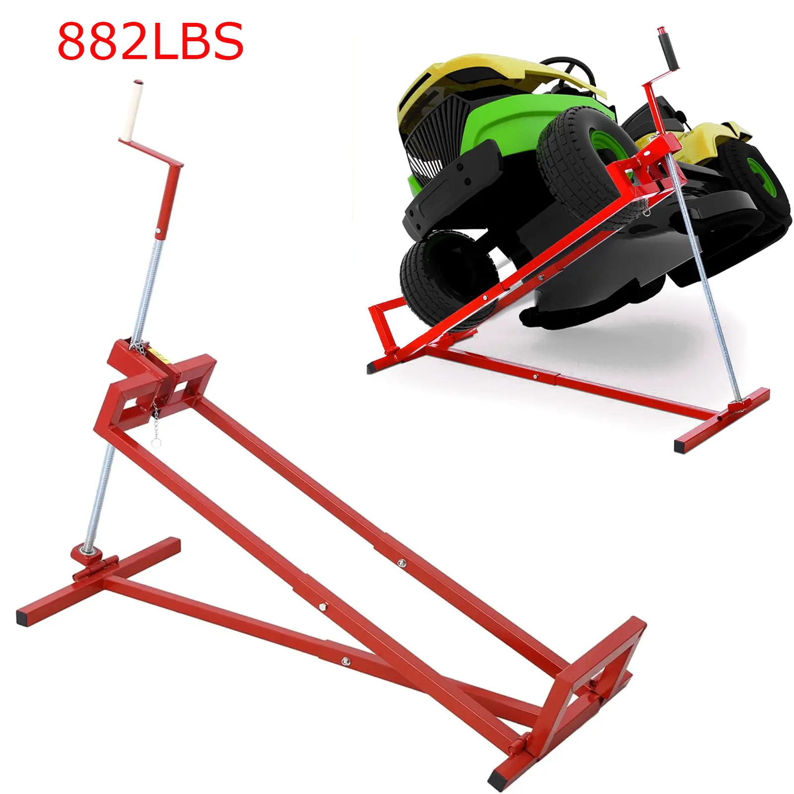 Universal 882 LBS Lawn Mower Lift Jack for Ride-on Lawn Mowers, Garden Tractors Adjustable Telescopic Maintenance Jack Lifting Platform W/Manual Handle Steel Powder Coated Red